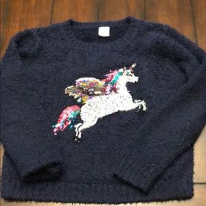 Navy girls Pegasus sweater with sequins